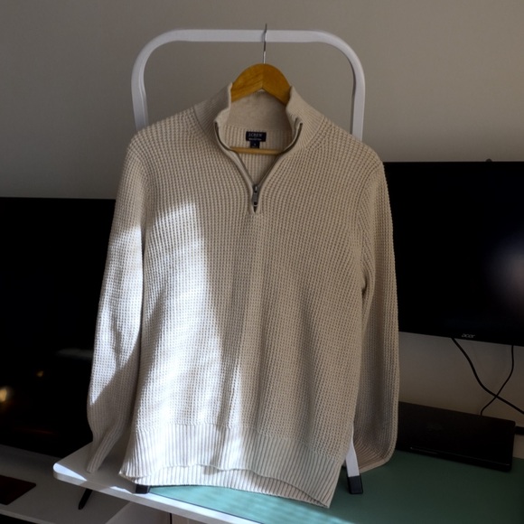 J Crew 100% cotton quarter-zip sweater in cream/ivory. - Picture 1 of 4